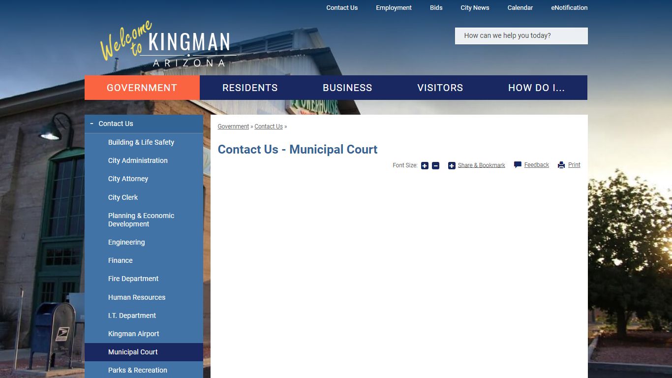 Contact Us - Municipal Court | City of Kingman, AZ